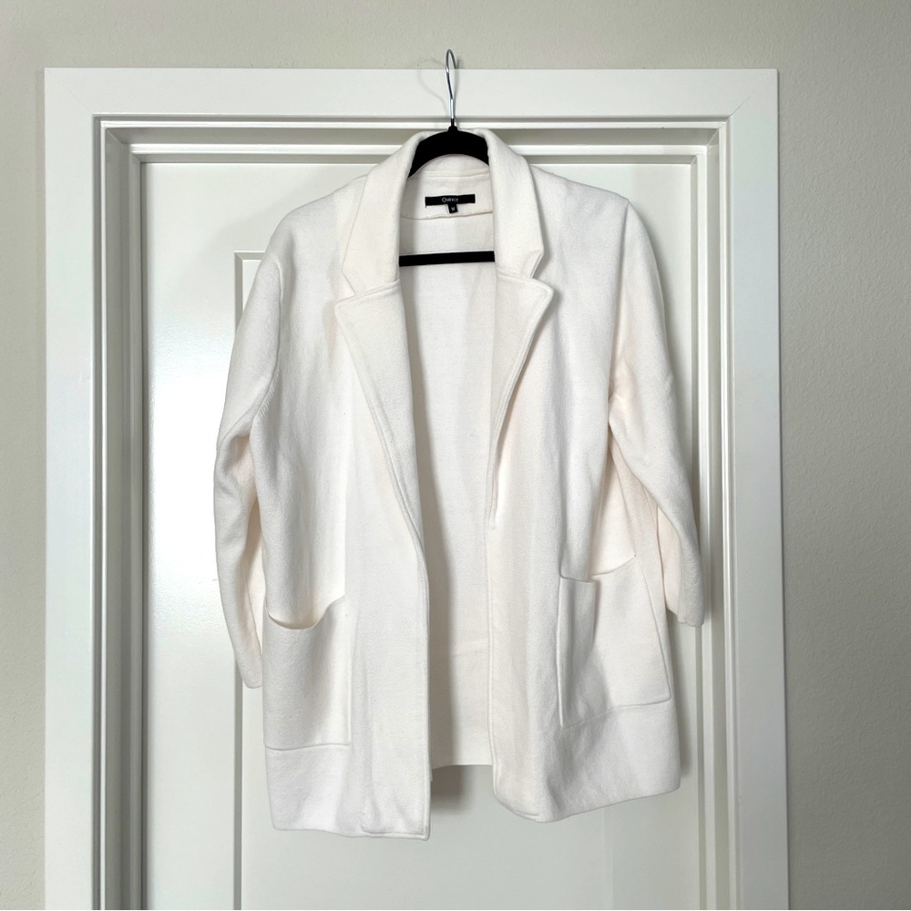 QUINCE Knit Blazer White Size M Open Front 100% Organic Cotton Heavyweight